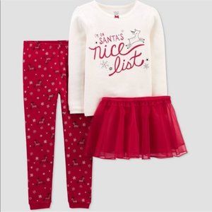 Carter’s girls 3 piece Santa's Nice List pajama set NWT size 2T